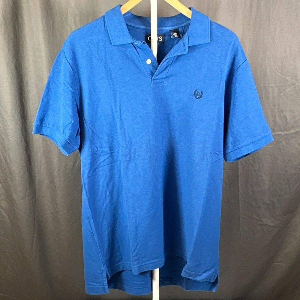 Chaps Mens Blue Short Sleeve Pique Polo Shirt Logo Large RN41381 CA56658